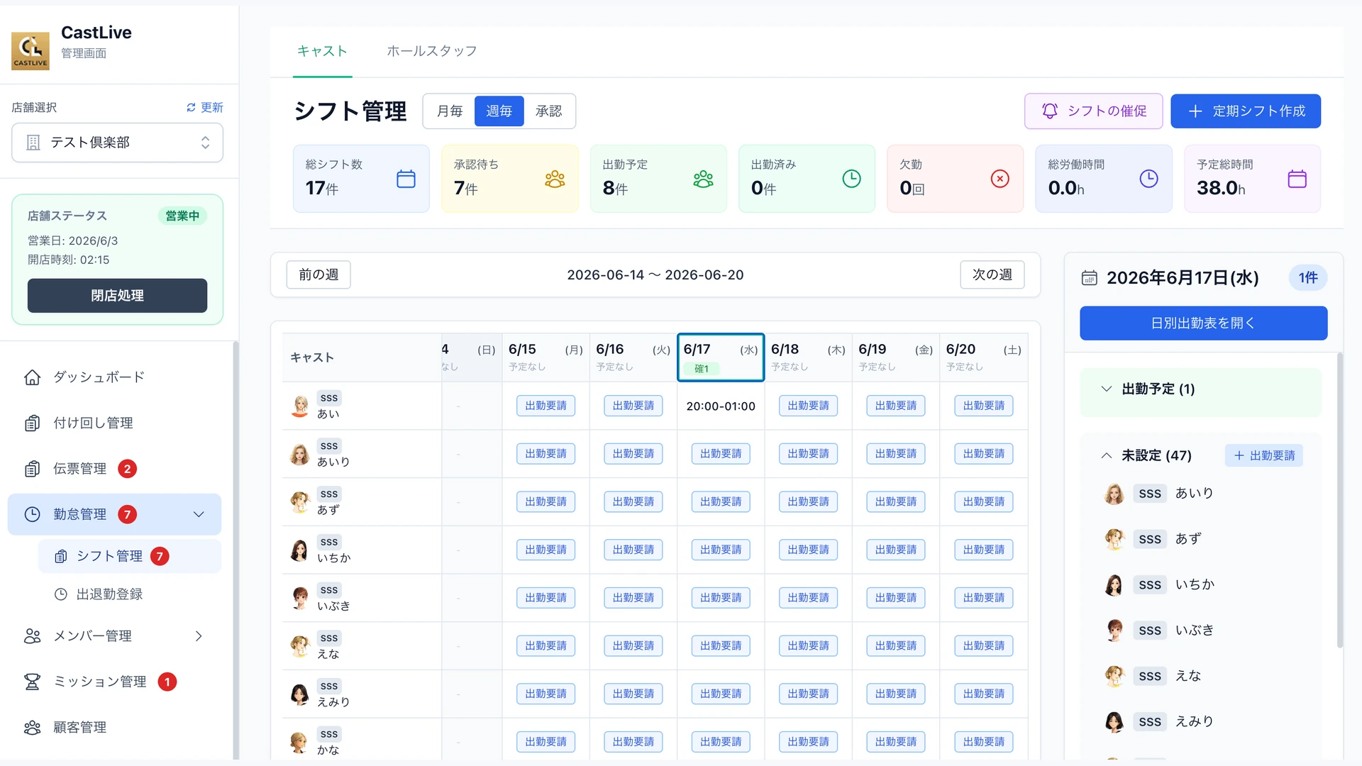 シフト変更が続いているの機能イメージ