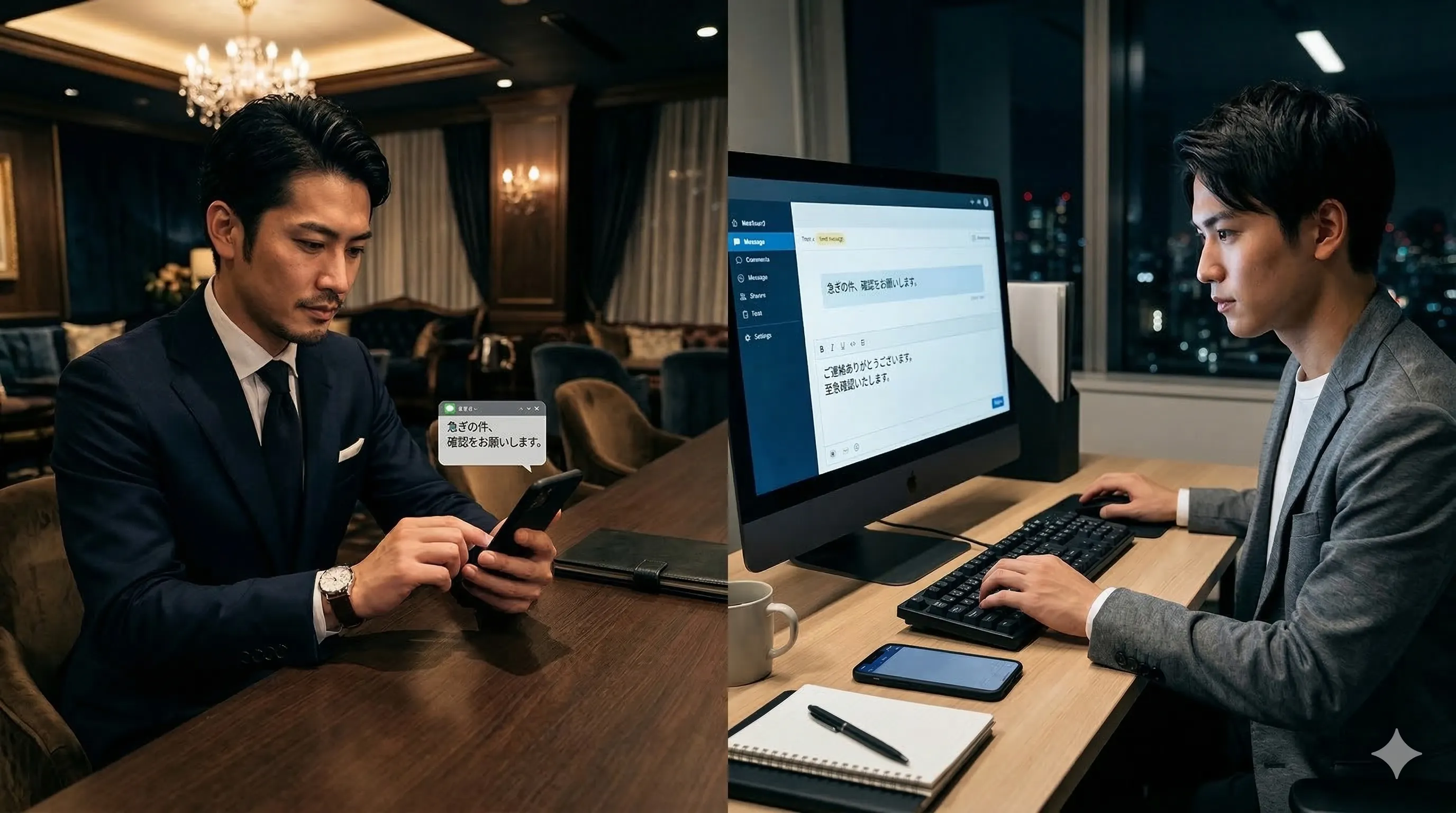 お問い合わせ開始から返信までのシチュエーションイメージ
