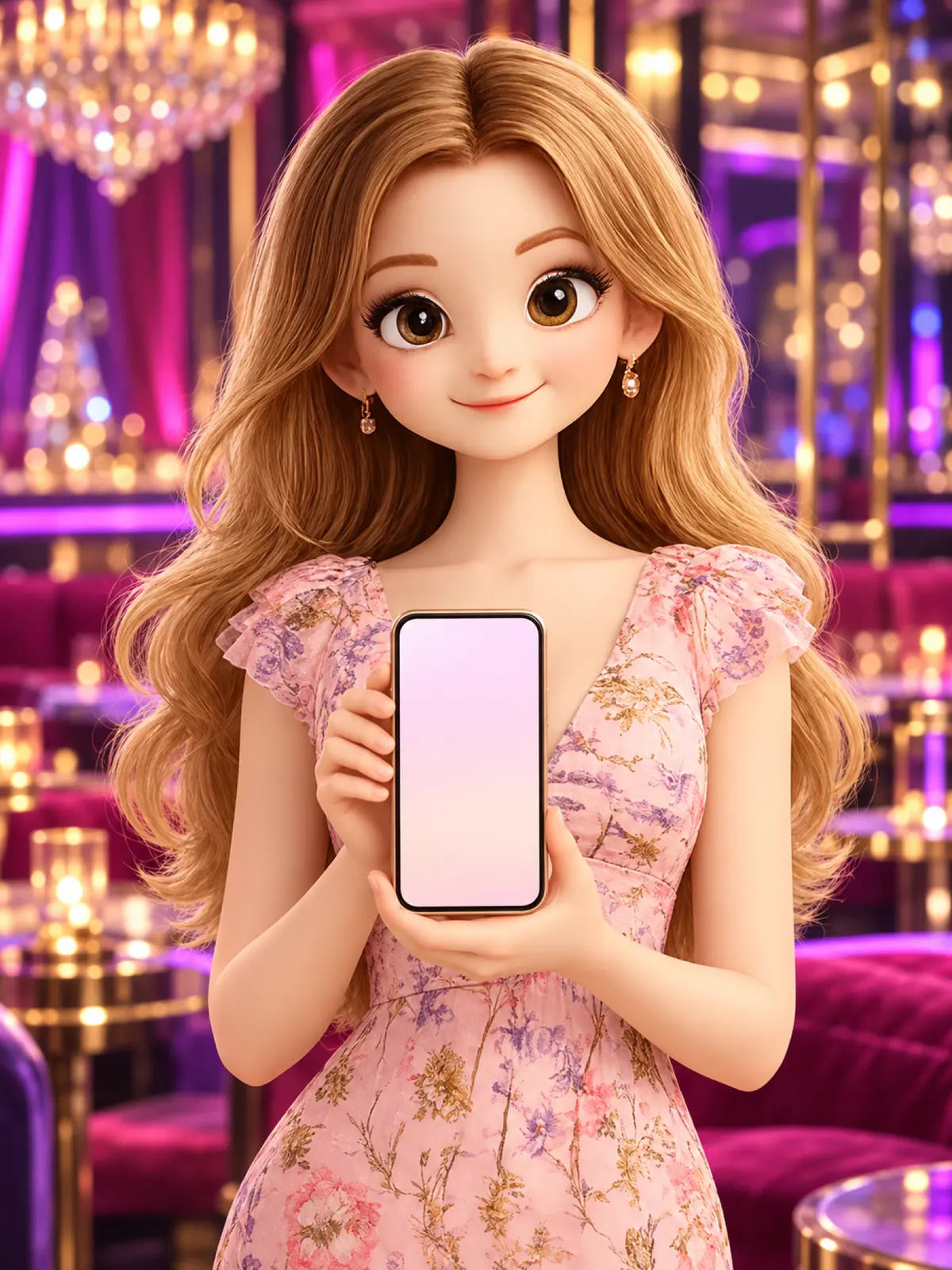 キャストがスマホを持って正面を向いている(架空のイラスト)