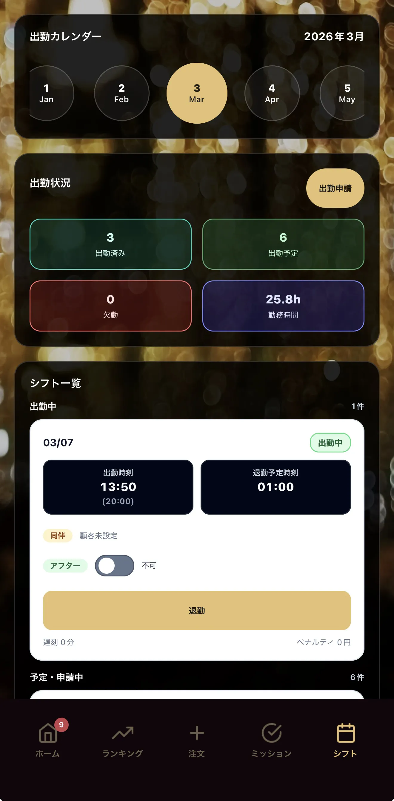 CastLive（キャストライブ） の キャスト シフト 画面